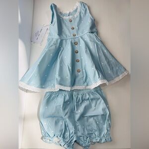 OMI JO 2T Girls NWT Library Sleeveless Sky Blue Polka Dots Matching Set